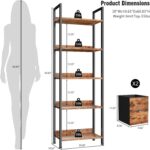 Furologee 5-Tier Bookshelf, Tall Bookcase with 2 Storage Drawers, Adjustable Industrial Display Standing Shelf Units, Wood and Metal Storage Rack for Living Room, Bedroom, Home Office Rustic Brown - Image 4