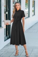 Newshows Womens Wear to Work Teacher Business Casual Outfits Long Dresses Tie Waist Shirt Dress Attire with Pockets - Image 4