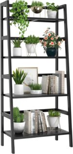 Homykic Bamboo Bookshelf 4-Tier Ladder Shelf, 49.2” Freestanding Open Bookcase Book Shelf Bathroom Storage Shelf Unit Plant Stand for Small Space, Living Room, Bedroom, Home Office, Black - Image 2