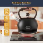 Tea Kettle Whistling Teapot for Stovetop : 2.64 Quart Food Grade Stainless Steel Tea Pot with Ergonomic Handle, Loud Whistle Camping Kettle for Tea, Coffee, Milk - Black - Image 5