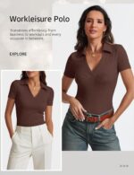 Womens Short Sleeve Business Casual Tops Summer V Neck Polo Work Shirts 2025 Fitted Basic Collared Shirt - Image 3