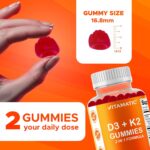 Vitamatic Vitamin D3 & K2 Gummies (2-Pack, 60 Count) Supports Healthy Bones, Heart Health, Calcium Absorption, and Immune Function Plant-Based, Non-GMO, Gluten-Free - Image 4