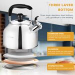 AMFOCUS Tea Kettle Stovetop, Whistling Tea Kettle Pots for Stove Top, 2.64 QT Food Grade Stainless Steel Teakettle Teapot with Cool Grip Folding Handle, Hot Water boiler for Tea, Milk, Coffee - Image 6