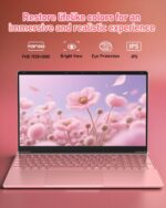 15.6" FHD Student Laptop Pink,16GB DDR4 RAM 512GB PCIe SSD,Portable Laptop Computer with Backlit Keyboard,180 ° Angle Opening,Fingerprint Reader,6000mAh Battery,Webcam,WiFi 5,BT 4.2,HDMI,USB 3.0 - Image 4