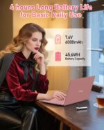 15.6" FHD Student Laptop Pink,16GB DDR4 RAM 512GB PCIe SSD,Portable Laptop Computer with Backlit Keyboard,180 ° Angle Opening,Fingerprint Reader,6000mAh Battery,Webcam,WiFi 5,BT 4.2,HDMI,USB 3.0 - Image 6