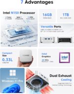ACEMAGIC V1 Mini PC Computers, Intel Twin Lake N150(Turbo 3.6GHz), 16GB DDR4 RAM 1TB M.2 SSD Mini Desktop Computer, 4K HDMI DP/2xUSB3.2 WiFi6/BT5.2, VESA GbE, HTPC/Business Office Micro Pc - Image 4
