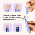 Alleyoop Multi-Tasker 4-in-1 Travel Makeup Brush Set – Compact Makeup Brushes with Blending Sponge, Eyeshadow, Eyebrow & Liner, Blush & Bronzer Brush – Mini Makeup Tools Kit for Women, Vegan - Image 4