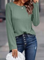 Dokotoo Womens Tops Long Sleeve Lightweight Shirts 2025 Fall Fashion Clothing Trendy Tops Crewneck Knit Basic Tee - Image 3