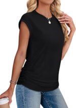 SAMPEEL Womens Summer Tops Trendy 2025 Ruched Cap Short Sleeve Tshirts Shirts Crew Neck T Shirts Fashion - Image 5