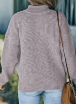 Dokotoo Womens Sweaters Long Sleeve 1/4 Zip Pullover Polo V Neck Dressy Casual Tops - Image 3