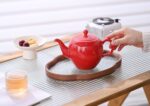 Antique Ceramic Teapot Coffee Pot with Infuser, 400ml (1-2 cups) Small Porcelain Tea Pots for Loose Leaf Tea, with Removable Stainless Steel Strainer and Lid for Gift (Red) - Image 3