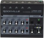 Rockville 3-Person Podcast Recording Package LINE8 USB 8-Channel Mixer and USB Audio Interface with (3) PRO-M50 Headphones, (3) RMIC-SR Mics, Stands, RHPA4 Amp, Cables (12 Items) - Image 6