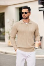 COOFANDY Mens Knit Polos Long Sleeve Casual Sweater Polos V Neck Collared Sweater Golf Polo Sweaters and Pullovers - Image 4