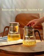 ZENS Magnetic Tea Pot, Enchanted Glass Teapot with Infuser and Magnetic Suction Lid for Mess-Free Loose Tea Diffusers, Walnut Wood Handle, Tea Lovers Gifts - Image 3