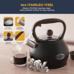 Tea Kettle Whistling Teapot for Stovetop : 2.64 Quart Food Grade Stainless Steel Tea Pot with Ergonomic Handle, Loud Whistle Camping Kettle for Tea, Coffee, Milk - Black - Image 4
