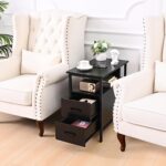 Livofloral Black Side Tables, End Table with Charging Station, Narrow End Table with 2 Wooden Drawers, USB Ports and Power Outlets, Slim Nightstand and Bedside Table, End Tables Living Room, Bedroom - Image 7