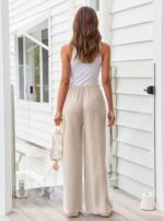 LILLUSORY Women's Linen Summer Palazzo Pants Flowy Wide Leg Beach Pants with Pockets - Image 5