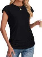 SAMPEEL Womens Summer Tops Trendy 2025 Ruched Cap Short Sleeve Tshirts Shirts Crew Neck T Shirts Fashion - Image 4