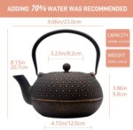 YJX 60.9oz Large Cast Iron Teapot for Stovetop Safe, 6 Cup Tea Kettle, Japanese Tetsubin, Teapot with Stainless Steel Infuser for Loose Tea, Tea Pot Enameled Interior (1.7QT/1.8L) - Image 6