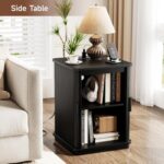 ONBRILL Square End Table with Storage & Charging Station, Fluted Accent Side Table with Sliding Door & Sturdy Pedestal, Mid-Century Modern Nightstand for Small Space, Living Room, Bedroom, Black - Image 8