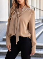 Astylish Womens Dressy Casual Blouses Bow Tie Neck Long Sleeve Elegant Business Work Shirt Tops - Image 4