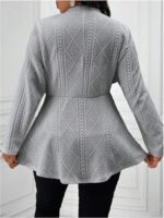 Milumia Women's Plus Size Textured Button Down Blazer V Neck Ruffle Hem Jacket - Image 3