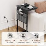 Vagusicc C Shaped End Table with Charging Station, Adjustable Height Side Table for Couch, Small Sofa Table Laptop Couch Desk, Slide Under Sofa TV Tray Tall Arm C Tables for Living Room Bedroom, Black - Image 8