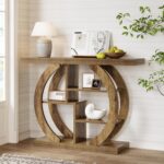 LITTLE TREE Console Table, 4-Tier Farmhouse Wooden Sofa Table Behind Couch, 42.5-Inch Narrow Entryway Hallway Foyer Tables for Living Room, Console Sofa Tables with Storage Shelves, Rustic Brown - Image 2