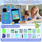 Kids Phone for Boys, Dinosaur Toy Phone Christmas Birthday Gifts for Boy Ages 3-10, Toddler Learning Phones with Touchscreen, 44 Game, Dual Camera, Music Player, 32GB Card & Dino Bag (Blue) - Image 6