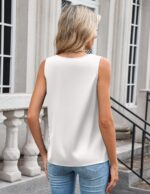Zeagoo Women's Silk Satin Camisole Tank Tops V Neck Pleated Dressy Casual Sleeveless Blouses Summer Business Work Shirts - Image 3