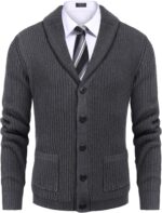 COOFANDY Men's Shawl Collar Cardigan Sweater Slim Fit Cable Knit Button up Sweater with Pockets - Image 3