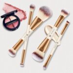 HEYMKGO Makeup Brushes Set, 4Pcs Double-ended Foundation Contour Powder Blush Concealer Eyeshadow Brush Set for Liquid, Cream, Powder for Blending Buffing Professional Face Brush Set Tools(Apricot) - Image 6