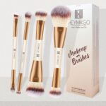 HEYMKGO Makeup Brushes Set, 4Pcs Double-ended Foundation Contour Powder Blush Concealer Eyeshadow Brush Set for Liquid, Cream, Powder for Blending Buffing Professional Face Brush Set Tools(Apricot) - Image 8