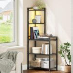 HOOBRO 5-Tier Corner Shelf Stand, Corner Shelf with LED Light, 56.3" Tall Corner Bookshelf, Display Rack Storage Organizer with Table, for Small Spaces, Living Room, Entryway, Black BB69DCJ01 - Image 3