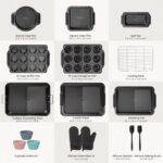 Kikcoin 25 PCS Stackable Baking Pans Set, Non-stick Bakeware Sets with Silicone Handles, 450°F Oven Safe Cookie Sheets for Baking, Easy Release Heavy-duty Baking Sheets Non Stick, Black - Image 3
