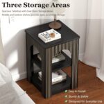 End Table with 3-Tier Storage, Mid-Century Modern Side Table with Arched Carving Lines, Square Fluted Nightstand Accent Table for Living Room, Bedroom, or Office (1, Black) - Image 5