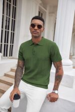 COOFANDY Mens Knit Polo Shirts Short Sleeve Ribbed Textured Polo Shirt Lightweight Casual Golf Shirts Collared T Shirt - Image 3