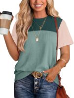 WIHOLL Womens Fashion 2025 Color Block Shirts Short Sleeve Crewneck Knitted Spring Summer Tops Casual Trendy - Image 2