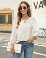 VALOLIA Women's 3/4 Sleeve Dressy Blouses Shirts Business Casual Work Chiffon Tunic Tops - Image 4