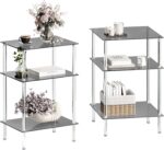 Tempered Glass Side Tables Set of 2 Acrylic End Table with 3 Storage Shelve Transparent Bedside Simplicity Clear 3-Tier Nightstands for Small Spaces Office Bedroom Living Room Study Black ET-008BK3T - Image 2
