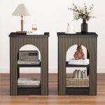 End Table with 3-Tier Storage, Mid-Century Modern Side Table with Arched Carving Lines, Square Fluted Nightstand Accent Table for Living Room, Bedroom, or Office (1, Black) - Image 9