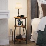 Round Side Table with Power Outlet & USB Ports, 3-Tier End Table with Storage Shelf, Modern Rustic Nightstand, Small Spaces Accent Table for Living Room Bedroom, Easy Assembly, Rustic Brown - Image 3