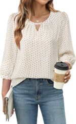 VALOLIA Women's 3/4 Sleeve Dressy Blouses Shirts Business Casual Work Chiffon Tunic Tops - Image 3