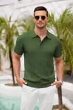COOFANDY Mens Knit Polo Shirts Short Sleeve Ribbed Textured Polo Shirt Lightweight Casual Golf Shirts Collared T Shirt - Image 6