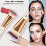 HEYMKGO Makeup Brushes Set, 4Pcs Double-ended Foundation Contour Powder Blush Concealer Eyeshadow Brush Set for Liquid, Cream, Powder for Blending Buffing Professional Face Brush Set Tools(Apricot) - Image 3