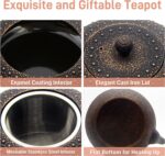 YJX 60.9oz Large Cast Iron Teapot for Stovetop Safe, 6 Cup Tea Kettle, Japanese Tetsubin, Teapot with Stainless Steel Infuser for Loose Tea, Tea Pot Enameled Interior (1.7QT/1.8L) - Image 5