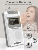 Cassette Player Recorder Converter,Record to Cassettes/USB/SD Card via Mic, Portable Cassette to MP3 Music via U Disk/SD Card or PC, Cassette Tape Player with Headphone Jack,Retractable Handle (White) - Image 5