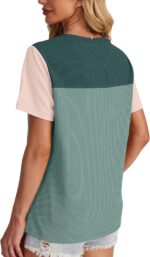 WIHOLL Womens Fashion 2025 Color Block Shirts Short Sleeve Crewneck Knitted Spring Summer Tops Casual Trendy - Image 3