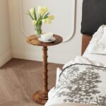 Round Side Table, Modern Drink Table for Small Spaces, Small End Table with Solid Wood Leg for Living Room, Bedroom, Corners, and Office (Rustic Brown) - Image 8