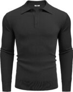 COOFANDY Mens Knit Polo Shirts Long Sleeve Casual Polo Sweaters Shirt Waffle Textured Collared Sweater - Image 5